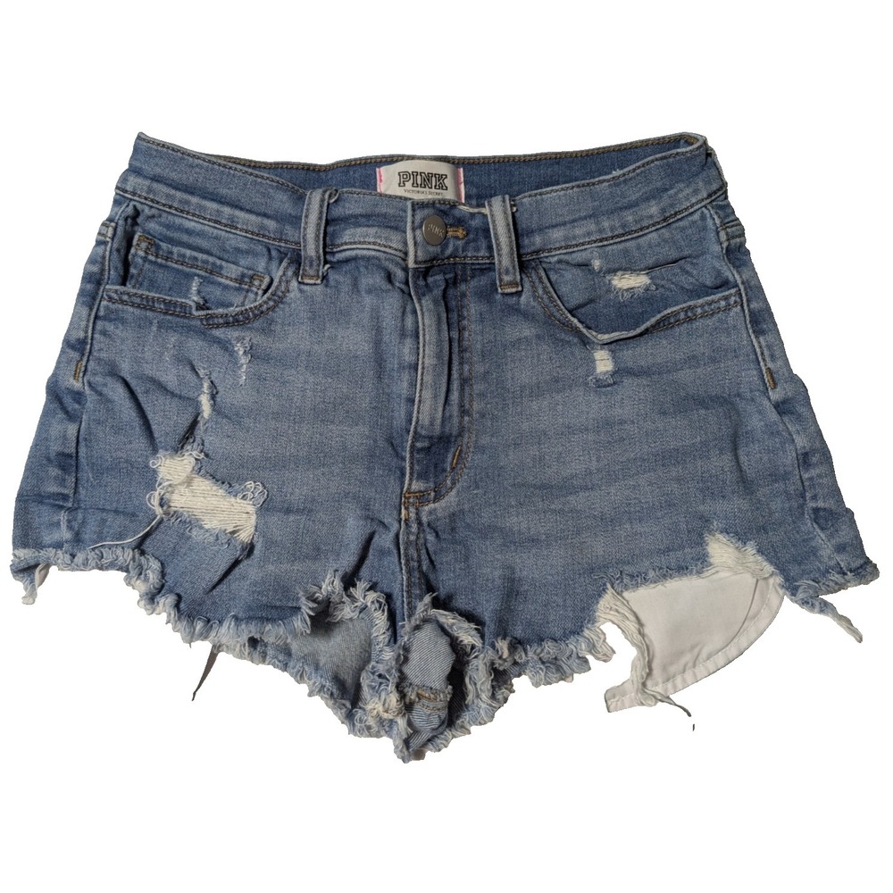 PINK VICTORIA'S SECRET Women 6 Stretch Denim Cut-Off Distressed Blue‎ Jeans